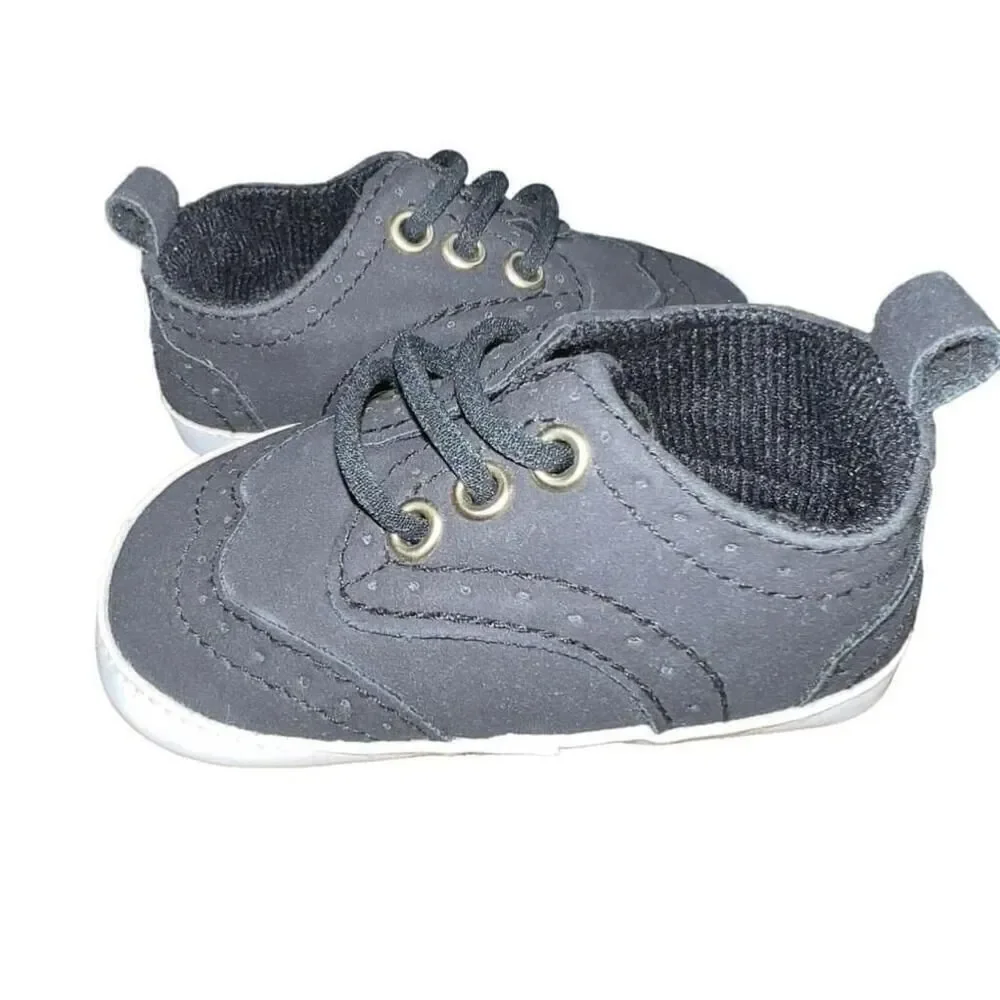 Unisex First Steps Black Oxford Baby Shoes Size 3-6M